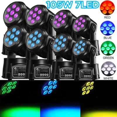 8PCS 105W 7 LED RGBW Stage Lighting Moving Light Beam DMX Party Disco DJ Lights - Image 1 of 4