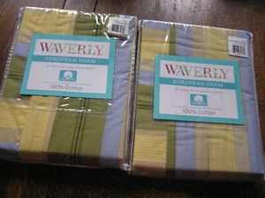 Set of 2 NEW Waverly Cotton European SHAMS Striped Summer Splendor Parchment 26" - Picture 1 of 4
