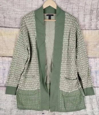 Suéter Cárdigan Isaac Mizrahi True Denim Jacquard Verde Geométrico Pequeño A469937 Foto 1 de 4