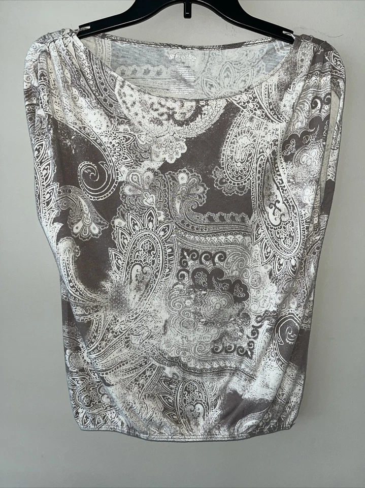 Blusa Top Para Mujer St John's Bay Estampado Tostado/Marrón Manga Corta Tejida Talla PS Foto 1 de 1