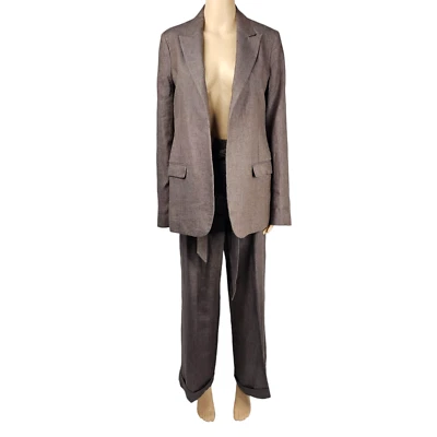 Eleventy Womens Brown 100% Linen Jacket Trousers Suit Set Size 38 - Image 1 of 4