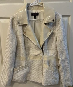 C Wonder by Christian Siriano Damen Creme Tweed Sakko mit Kunstleder Gr. M Neu - Bild 1 von 5