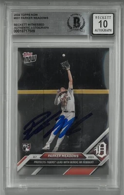 Parker Meadows Autographed 2024 Topps Now #531 Rookie Card BAS 10 - Image 1 of 2