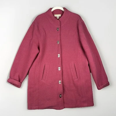 复古休闲转角大衣女式 XL 粉红色 100% 羊毛切换纽扣职业 — 第 1/4 张图片