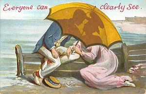 Postal romance: todos pueden ver claramente, pareja bajo paraguas, base de datos 1910 - Imagen 1 de 2