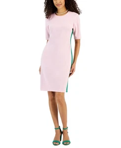 Kasper Women's Ellen Crewneck Side-Stripe Shift Dress (Pink/Green, X-Small) - Picture 1 of 7