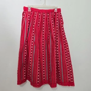 Handmade Damen Rot Midi Rock Plissee Gr. M Weihnachten Urlaub Spitze Boho Festival - Bild 1 von 6