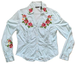 Camicia Western Pearl Snap Rockabilly Festie NY Co Rose sagomate cowgirl rodeo L - Foto 1 di 11
