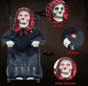 Sensenmann im Schaukelstuhl Halloween Requisite SIEHE VIDEO - Bild 1 von 6