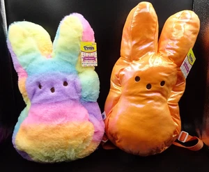 PEEPS Bunny Shaped Zippered Soft Backpack Rainbow & Iridescent "You Pick" New - Picture 1 of 32