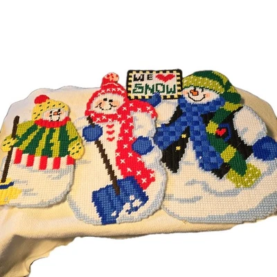 Vintage Handmade Plastic Canvas Snowman Wall Hangings – Christmas Needlepoint... - Image 1 of 4