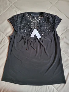 White House Black Market MJ Openwork Notch Tank Schwarz XS Neu mit Etikett Neu mit Etikett - Bild 1 von 3
