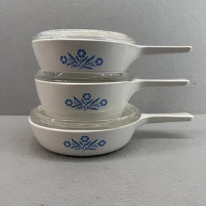 Vintage Corning Ware Blue Cornflower Menuette Set P-81-B, P-82-B, P-83-B w/lids - Picture 1 of 19