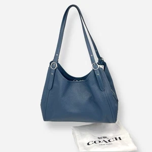 Coach Bella Leder Handtasche Schultertasche Blau Denim CR979 Pebbled Silber - Bild 1 von 12