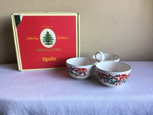Spode Christmas Tree England Bone China Red Ribbons 3 Part Condiment Bowl - Picture 1 of 8