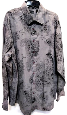 ENYCE 100% COTTON LONG SLEEVE FRONT BUTTON GRAY W/BLACK DESIGN Size 3X - Image 1 of 4