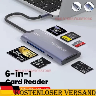 USB-C Kartenleser Speicherkartenleser Kartenlesegerät MicroSD/SD/TF/XD/CF/M2/MS - Bild 1 von 4