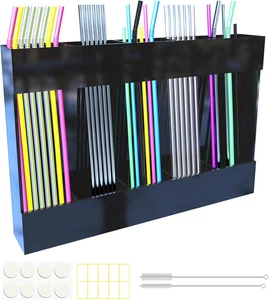 Black Acrylic Straw Organizer Space Saving Holder 20 Count Single Pack for Kitch - Picture 1 of 12