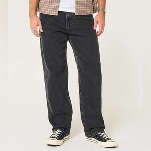 Hollister Herren gewaschene schwarze Baggy Jeans Größe 32x32 - Bild 1 von 7