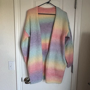 Cardigan donna maglia lunga oversize misto acrilico colori pastello - Taglia S - Foto 1 di 7
