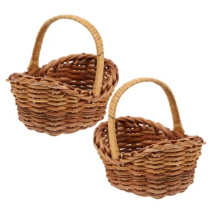 2 Pcs Rattan Flower Basket Miniature Decoration Woven Baskets Child Baby - Picture 1 of 12