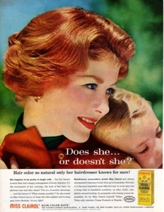 De colección Belleza Moda Anuncio 1960 Miss Clairol Color de Cabello Baño Hijo Mamá Cabello Rojo - Imagen 1 de 1