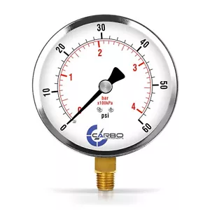 4" Pressure Gauge - Chrome Plated Steel Case, 1/4"NPT, Lower Side Mnt. 60 PSI - Picture 1 of 6