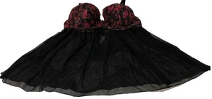 Jezebel Women's Besame Lace Mesh Babydoll Set XL RUBY BLOOMS G-String NEW - Picture 1 of 24