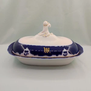 Meissen Terrine,Schüssel mit Deckel kobaltblauer Fond,Goldstaffage,Monogramm "W" - Bild 1 von 24
