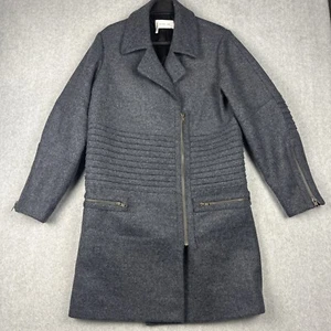 Derek Lam Overcoat Womens 4 Blue/Gray Full Zip Wool Blend Topcoat Trench Crosby - Picture 1 of 12