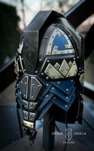 Medieval Blackened Steel/Brass & Leather LARP Royal Dwarven Dwarf Helmet - Picture 1 of 7