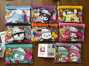 Daiso Japan Sanrio Characters Flat Pouch Set of 8 Hello Kitty 50th Anniversary - Picture 1 of 1
