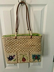 Quacker Factory Schmetterling Pailletten Perlen Stroh Tasche Mais Schale Handtasche EUC - Bild 1 von 12