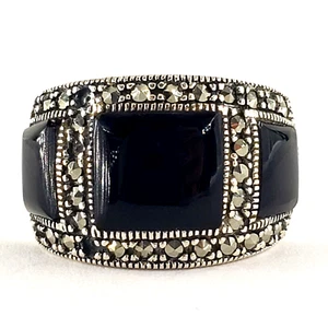 Vintage Sterling Silver Ring Size 6 Womens Onyx Marcasite Art Deco 1920's Gatsby - Picture 1 of 11