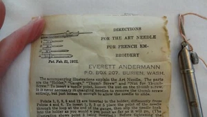 Antique 1922 Art Needle for French Embrodery With Instructions - Picture 1 of 6