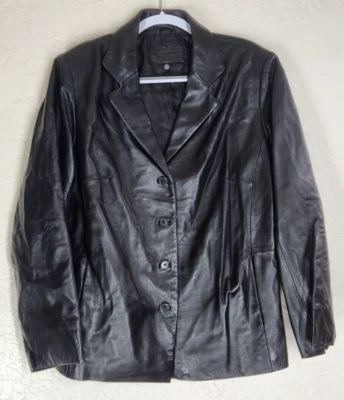 Chaqueta Blazer Jaclyn Smith Clásica Mujer Vintage Cuero Negro Botones Delanteros 1X Foto 1 de 4