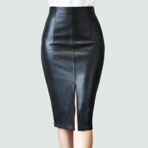 Popular Leather Skirt Bag Buttock Slim Mid-Skirt Slit Leather Skirt Half Skirt - Picture 1 of 10