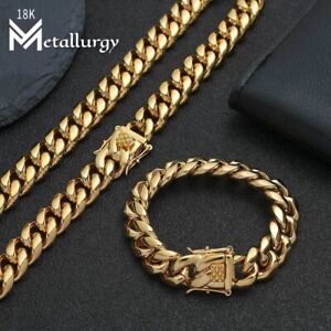 Men's Miami Cuban Link Chain HEAVY 18K Gold Plated Stainless Steel 10 MM - 18 MM
