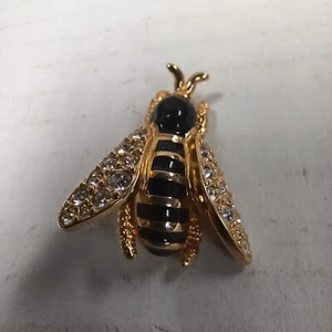 Vintage Swarovski Bee Rhinestone Brooch Signed Swan Estate Jewelry Enamel Black - Picture 1 of 5