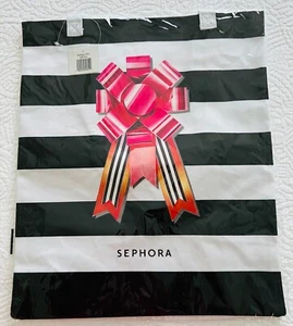 Sephora VIB Rouge Holiday Bow Ribbon Black White Striped Tote Shopping Bag L9 - Picture 1 of 1