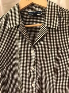 Cute Black & White Gingham Check Short Sleeve Cotton Blouse SZ M Karen Scott - Picture 1 of 8
