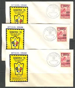 PHILIPPINEN 1979, SCOUT PHILATELISTISCHE AUSSTELLUNG, Sc C111 LOT OF 3 FDC's - Bild 1 von 1