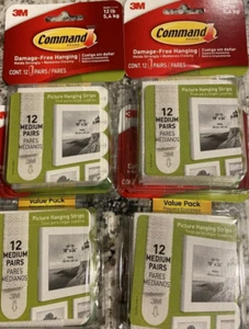 3M packs of 12 Medium pairs) Command Picture Hanging Strips Lot of 4 - Picture 1 of 3