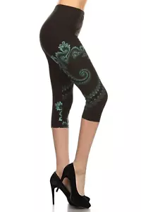 Women Multi-color Print, Cropped Capri Leggings Fitted with Banded High Waist. - Picture 1 of 2