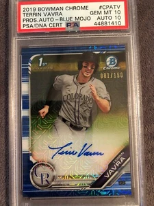 2019 Bowman Chrome 1st Terrin Vavra Blue MOJO Ref Auto PSA/DNA 10/10 ๐ POP 1 - Picture 1 of 2