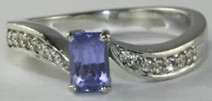 ANELLO CONTEMPORANEO ORO BIANCO 14 KT .78 CARATI TANZANITE DIAMANTE MISURA 6,75 - Foto 1 di 4