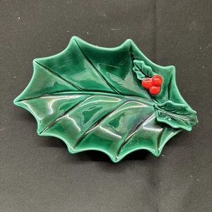 Vintage Lefton 7,5" Weihnachten Stechpalme Blatt Süßigkeiten Schmuck Schale 1347 - Bild 1 von 3