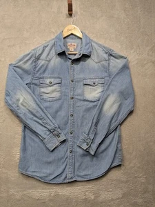 Mossimo Supply Co Men’s M Light Wash Denim Pearl Snap Western Shirt - Picture 1 of 6