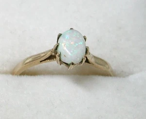 9ct Gold Opal Solitaire Ring 1980's Vintage Size N - 23169 - Picture 1 of 8