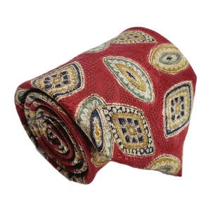 Corbata de seda de diseñador italiano Valentino roja y dorada con patrón geométrico para hombre - Imagen 1 de 5